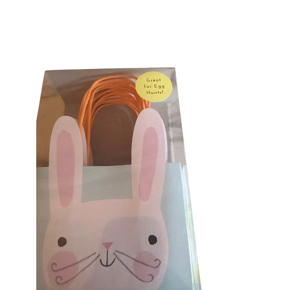 Meri Meri Bunny Bags Blue Pink Easter 8 Count Gift Bags 45-1613 3D Bow Tie Plaid